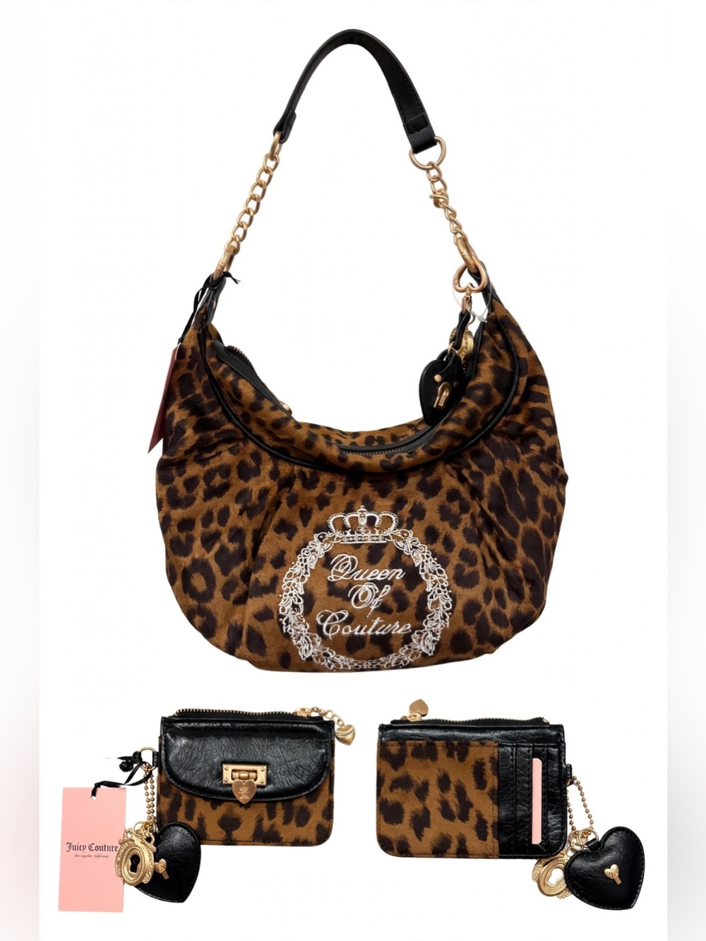 Juicy Couture Leopard Hobo Bag with Coin Pouch - Brown Leopard
